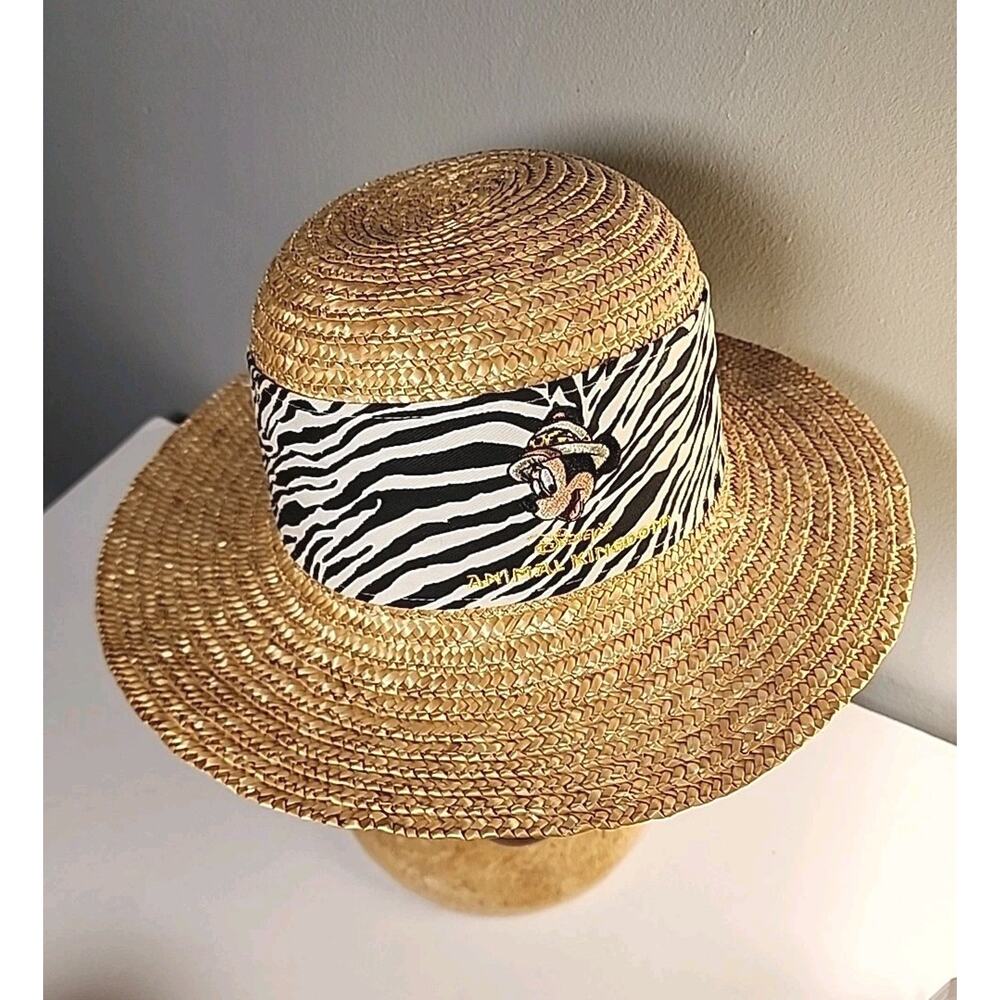 Walt Disney World Kids Minnie Mouse Animal Kingdom Straw Zebra Print Sun Hat